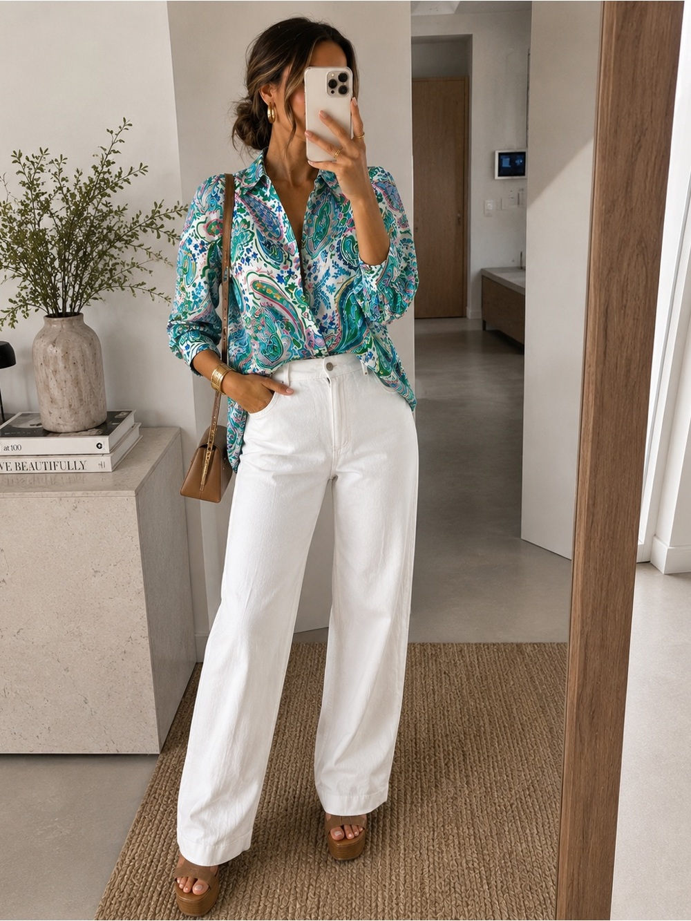 Zara Green & White Paisley Button-Down Shirt - Picture 3 of 6